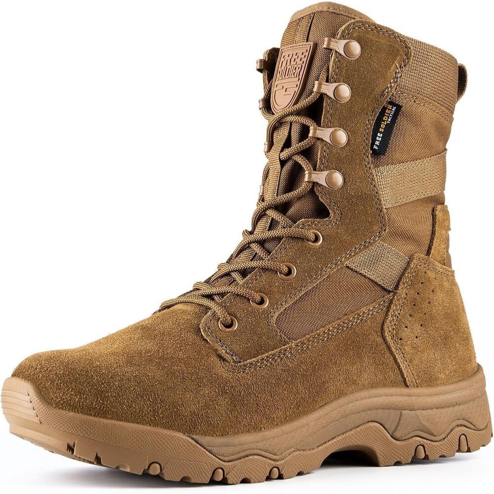 Men's Suede Leather Bright Brown 8" Lightweight Military Work Combat Desert Boot - Picture 1 of 8